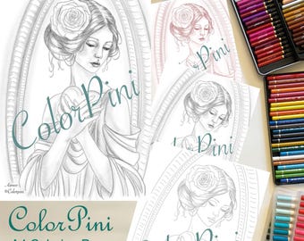 HEARTS 2 AIMEE:  Adult Coloring Page Hand-Drawn Illustration (pdf Download, 4 Styles)