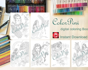 FAIRY TALES 3 : Printable Adult Coloring Book Hand-Drawn Grayscale & Line Art (PDF Download)