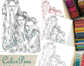 NO EVIL: Adult Coloring Page Hand-Drawn Illustration (PDF Download, 4 Styles)