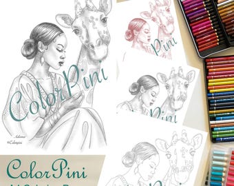 Adoma Printable Coloring Page: Hand-Drawn Illustration, 4 Styles (PDF Download)