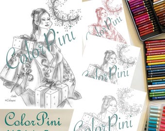 CHRISTMAS VOLUME5 EDILA: Adult Coloring Page Hand-Drawn Illustration (PDF Download, 4 Styles)