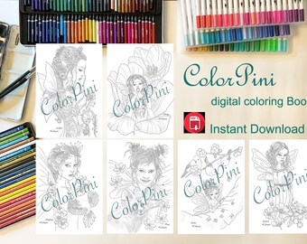 FAIRY VOLUME 1: Printable Adult Coloring Book Hand-Drawn Grayscale & Line Art (PDF Download)