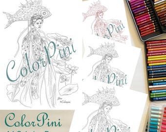 CHINESE PRINCESS YUN: Adult Coloring Page Hand-Drawn Illustration (pdf Download, 4 Styles)