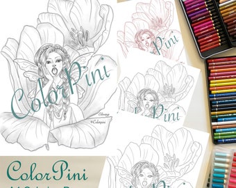 FAIRY ELWING: Adult Coloring Page Hand-Drawn Illustration (pdf Download, 4 Styles)