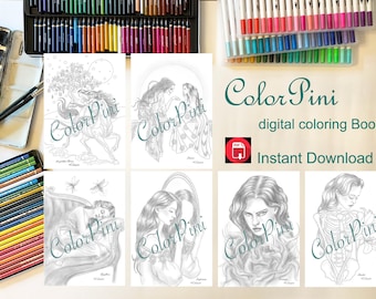 FAIRY TALES Volume 6: Printable Adult Coloring Book Hand-Drawn Grayscale & Line Art (PDF Download)