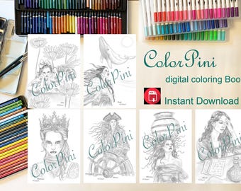 FAIRY TALES Volume 5: Printable Adult Coloring Book Hand-Drawn Grayscale & Line Art (PDF Download)