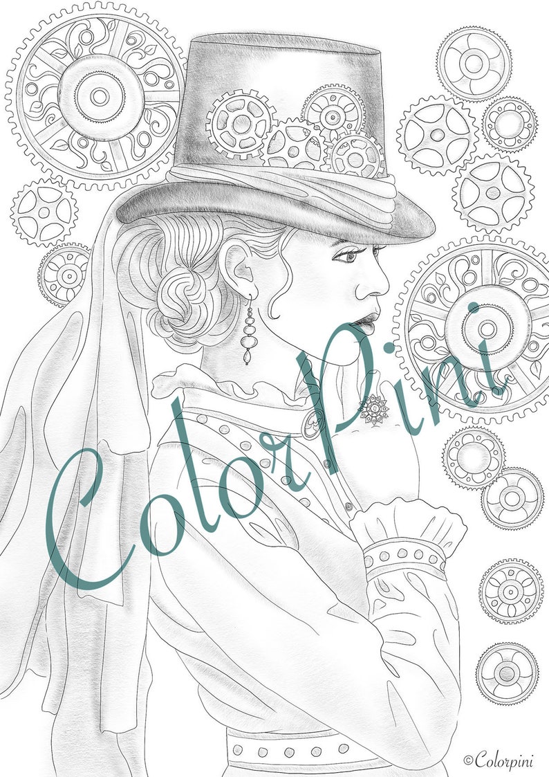 steampunk riddle colorpini printable adult coloring page