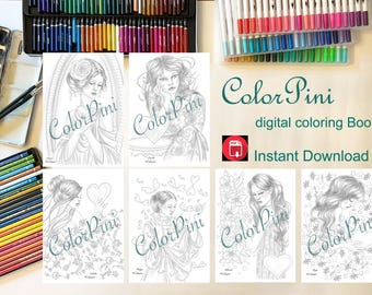 HEARTS VOLUME 2: Printable Adult Coloring Book Hand-Drawn Grayscale & Line Art (PDF Download)