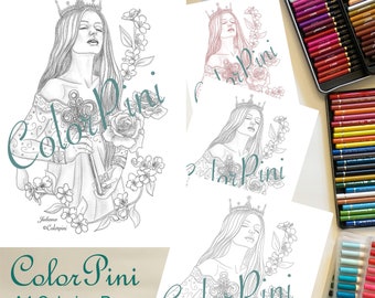 JULIANA Spring QUEEN Printable Adult Coloring Page
