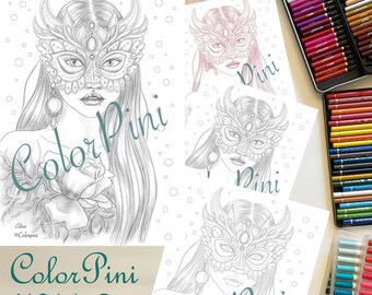 MASQUERADE 3 ELSIE:  Adult Coloring Page Hand-Drawn Illustration (pdf Download, 4 Styles)