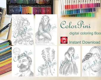 EMOTIONS Volume 1: Printable Adult Coloring Book Hand-Drawn Grayscale & Line Art (PDF Download)