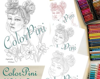FLOWER PRINCESS DAPHODELIA: Adult Coloring Page Hand-Drawn Illustration (pdf Download, 4 Styles)