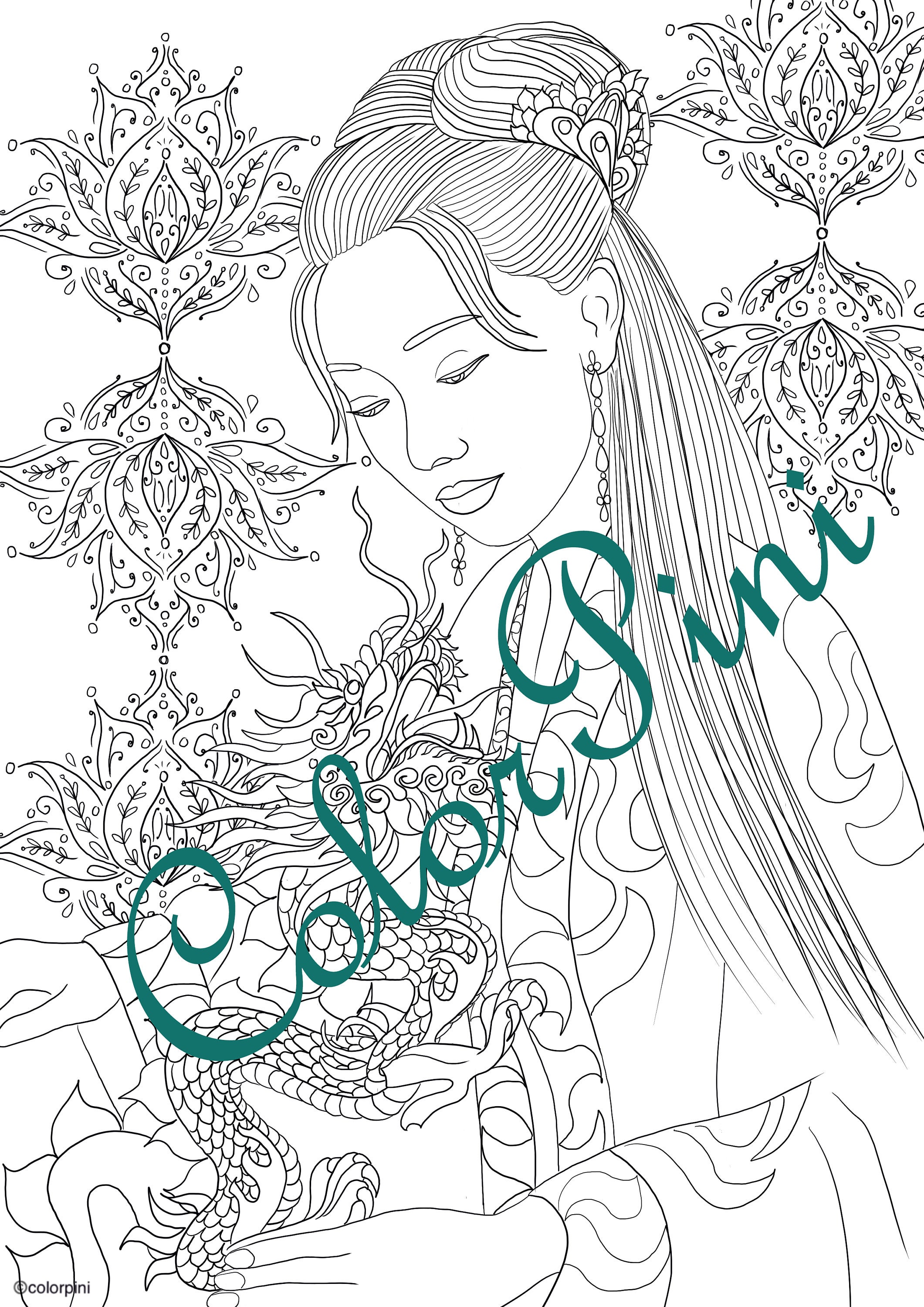 DRAGON PRINCESS Set Colorpini Printable Adult Coloring | Etsy