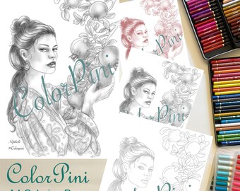 NEPHELE Printable Coloring Page: Hand-Drawn Illustration, 4 Styles (PDF Download)