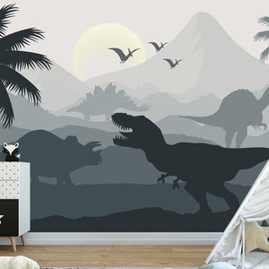 Dinosaurs Wallpaper Boy Bedroom Decor, Jurassic World Large Wall Mural Kids, Triceratops, Trex, Pterodactyl, Stegosaurus, Spinosaurus