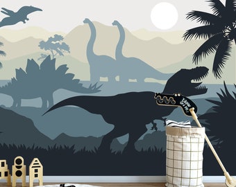 Dinosaur Wallpaper Boys Room Jurassic World Large Wall Mural Kids Wallpaper Trex Pterodactyl Brachiosaurus JK345