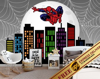 Cartoon City Wall Mural Kids Wall Mural Cityscape Wall Murals for Kids Murals for Walls Cityscape Town Wall Mural Peel and Stick Kids