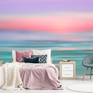 Ocean Wallpaper Removable, Seascape Sunrise Wallpaper Bedroom, Sunset Sky Wall Mural Nursery, Nature Accent Wall Decor, Sea Waves Wall Paper