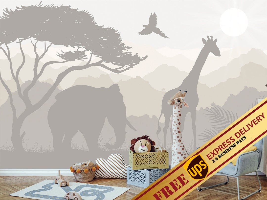 Safari Animals Wallpaper Nursery Removable Giraffe and - Etsy