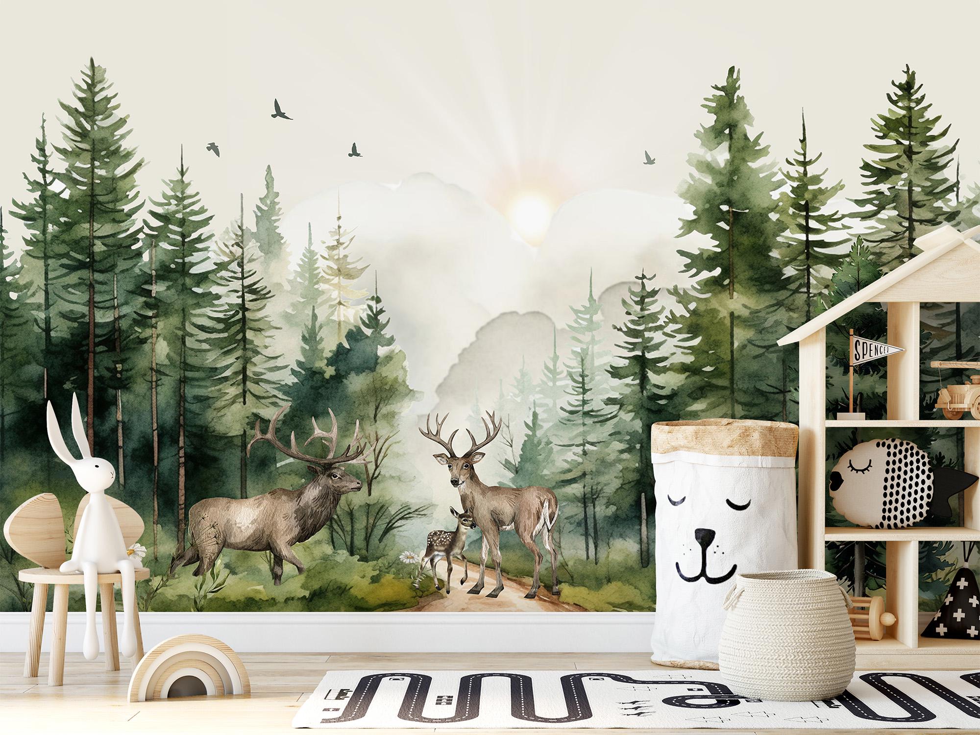 Woodland Animals Wallpaper Nursery, Mountain Wall Mural Forest ...