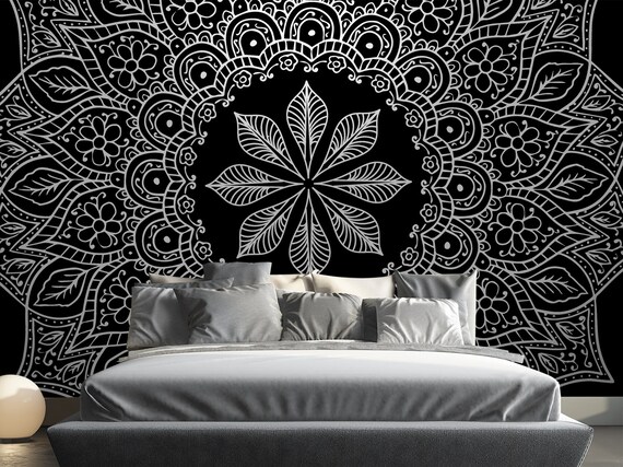 Metallic Silver Mandala Wallpaper Dark Self Adhesive Wallpaper Boho Half Mandala Wall Mural Shines Like Metal Silver Grey Wallpaper Etsy Canada