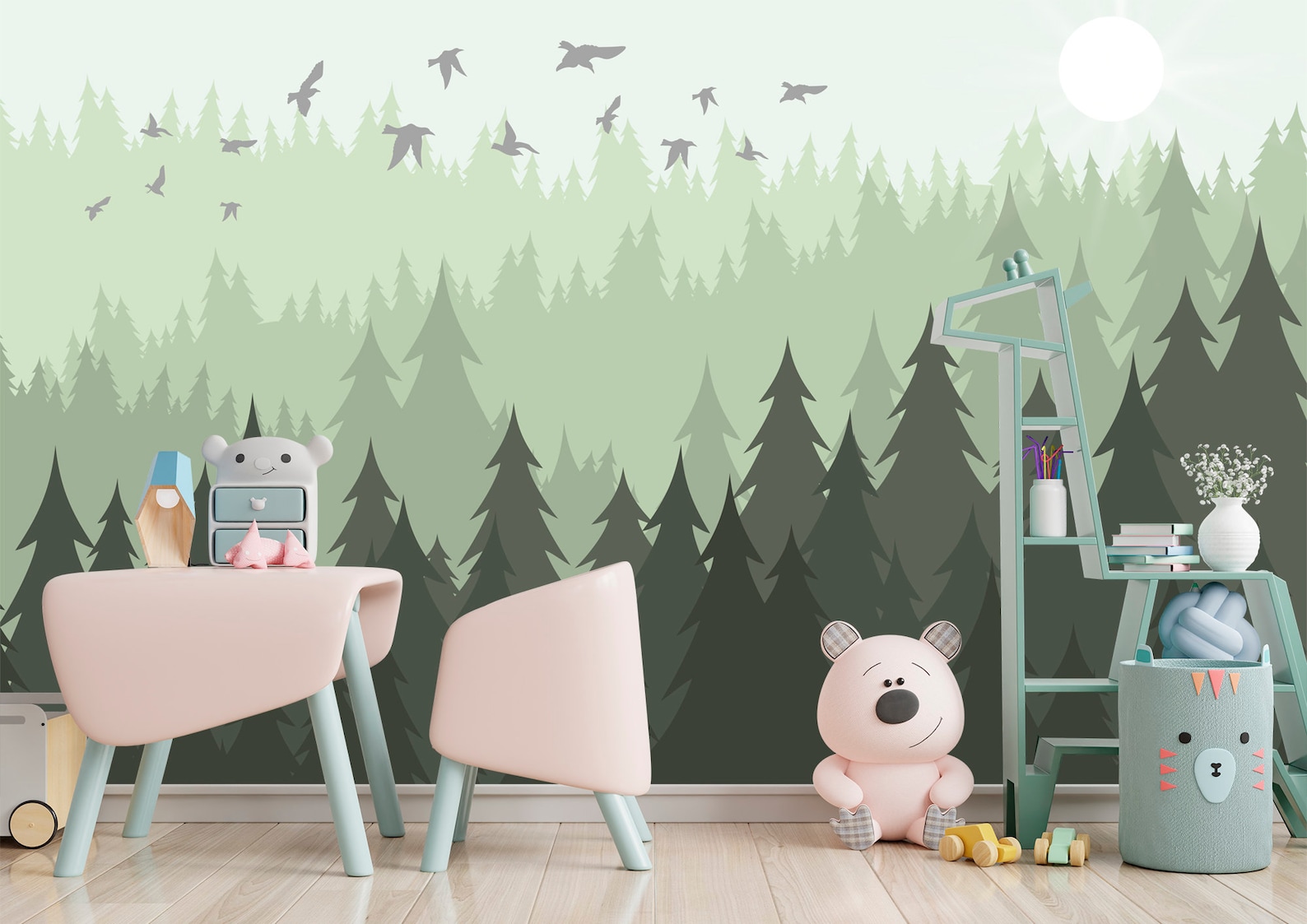 Woodland Nursery Wallpaper Green Forest Wallpaper Removable | Etsy
