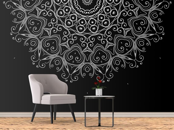Metallic Silver Mandala Wallpaper Bohemian Self Adhesive Wallpaper Dark Half Mandala Wall Mural Shines Like Metal Silver Grey Wallpaper Etsy Canada