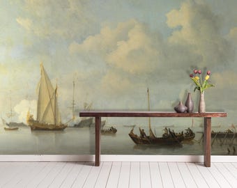 Oil Painting Wallpaper Removable - Nautical Wall Mural Large - Reproduction Wallpaper Non Woven Sea Wallpaper - Yacht Boats Wall Decor