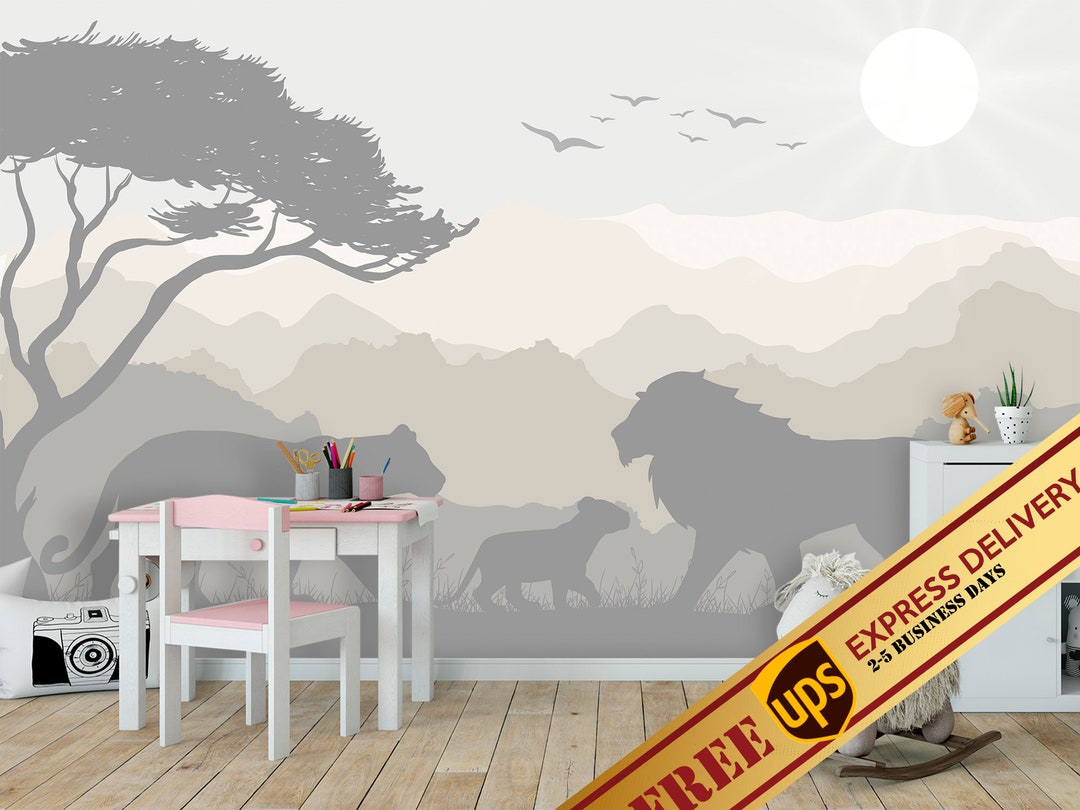 Lion Family Wallpaper for Toddler Room Removable Pastel - Etsy