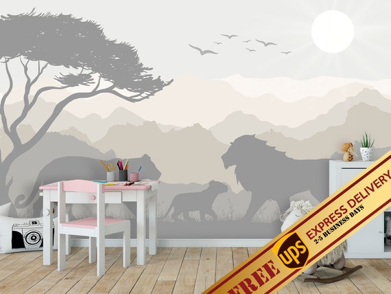 Lion Family Wallpaper for Toddler Room Removable Pastel | Etsy