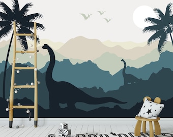 Dinosaur Wallpaper for Boys, Jungle Dino Wall Mural, Kids Room Decor, Dinosaur Bedroom, Adventure Nursery, Peel and Stick