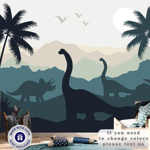 Dinosaur Wallpaper Kids Room Peel and Stick. Jurassic World Wall Mural Nursery. Dino Wall Paper Boys Room. Blue Mountains Wallpaper Playroom