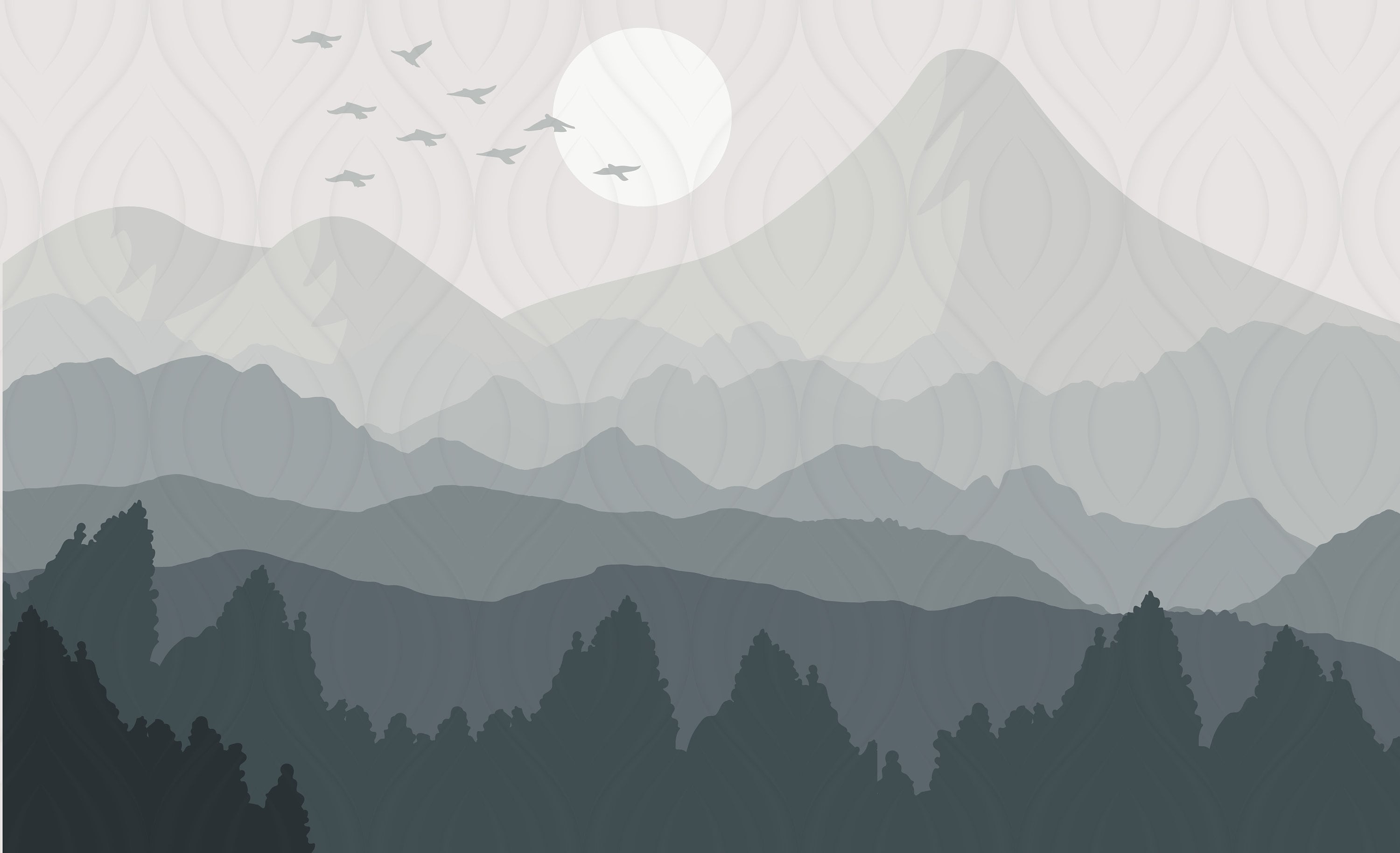 Pale Grey Mountain Wallpaper. Watercolor Moutnain Mural. Etsy