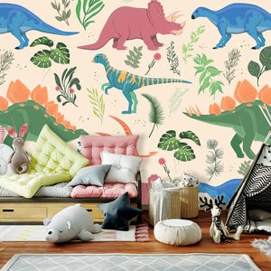 Dinosaur Wallpaper for Infant Removable. Jurassic World Wallpaper Boys Room. Trex Triceratops Wall Decor Kids Blue Wall Mural Playroom