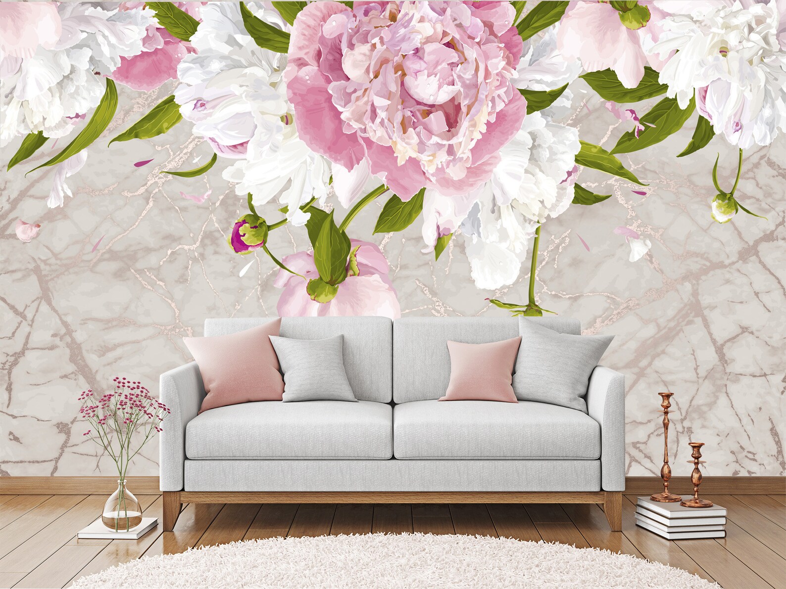 Watercolor Peony Wallpaper. Peonies Girl Room Wall Decor. - Etsy