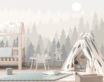 Pine Tree Forest Wallpaper, Woodland Wallpaper Kids Removable, Hunting Nursery Decor Forest Eco Friendly Wallpaper