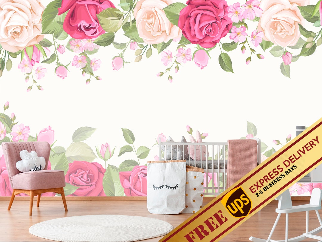 Rose Wallpaper Nursery. Roses Flowers Mural Wallpaper