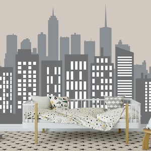 Night City Wallpaper Removable, Town Lights Wall Mural, Superhero Themed Nursery Boys Room Non Woven, Cityscape Comics Wall Mural Nursery