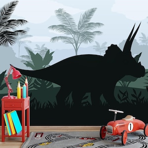Dinosaur Wallpaper Baby Boy Room - Jurassic World Nursery Wall Mural Removable - Triceratops Wall Decor Kids - Non Woven Wallpaper Poll