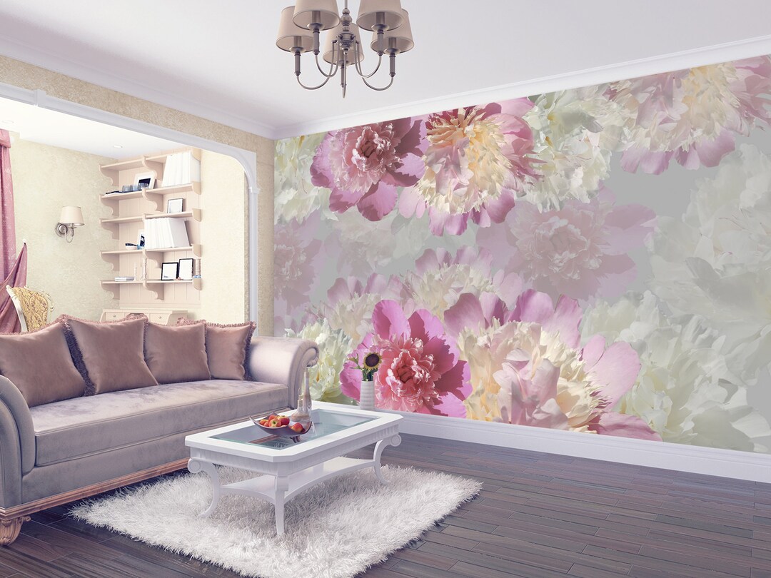 Watercolor Style Peony Wallpaper, Peonies Flowers Wall Mural Girl Room ...