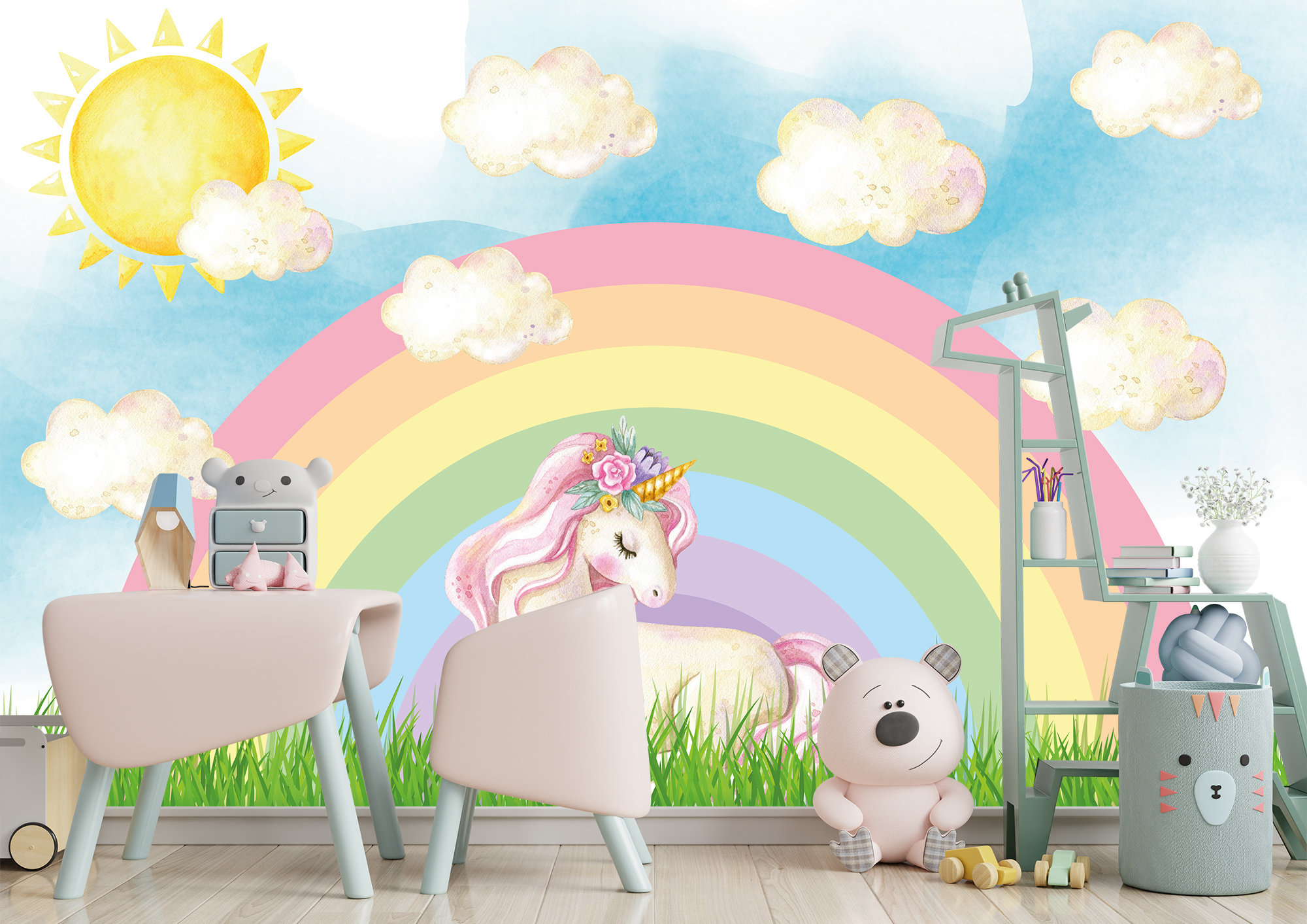 Unicorn Wallpaper for Girl Bedroom. Rainbow Pastel Wall Mural - Etsy