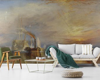 Ship Wall Mural, Seascape Nautical Decor | Oil Painting Landscape Wallpaper | Removable Non-Woven, Adhesive Art
