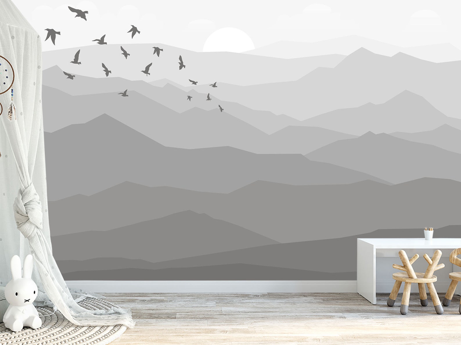 Grey Mountain Wallpaper Removable. Modern Mountain Wall Mural. Etsy