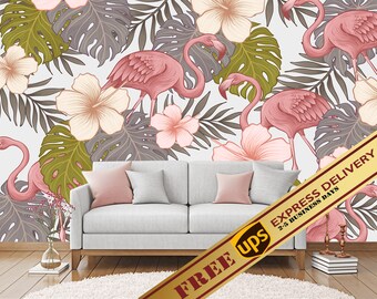 Tropical Leaves Wallpaper Removable, Flamingo Wallpaper Black Friday, Non Woven Vlies Wall Paper Floral, Large Wall Mural Monstera Leaf