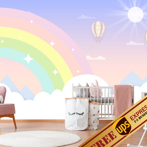 Rainbow Wallpaper for Toddler Girl Nursery Removable Unicorn Etsy