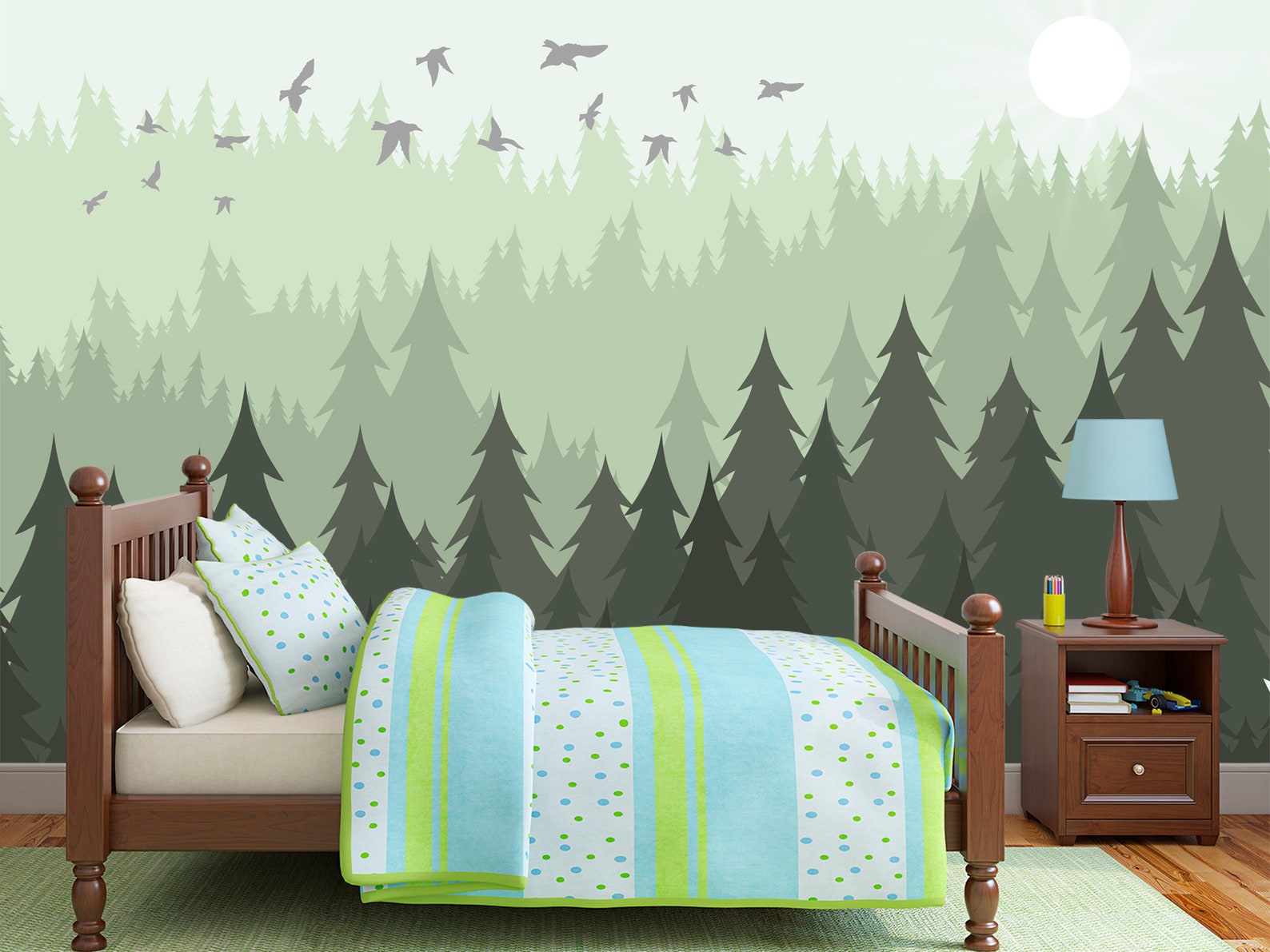 Woodland Nursery Wallpaper Green Forest Wallpaper Removable | Etsy
