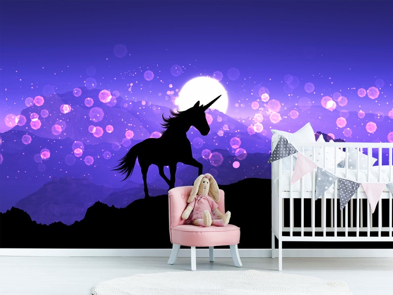 Dark Wallpaper  Kids Room Watercolor Unicorn  Wallpaper  Peel 