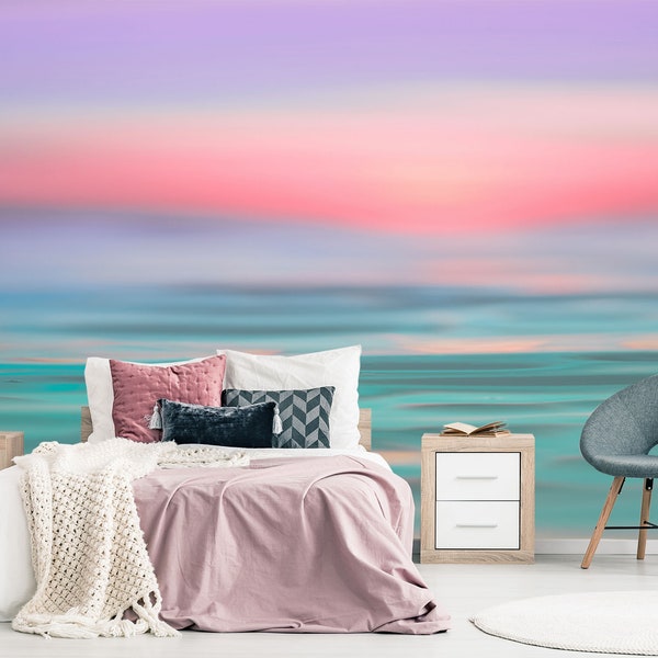 Ocean Wallpaper Removable, Sunrise WallpaperBedroom, Sunset Sky Wall Mural  Nursery , Nature Accent Wall Decor, Sea Waves Wall Paper Kids