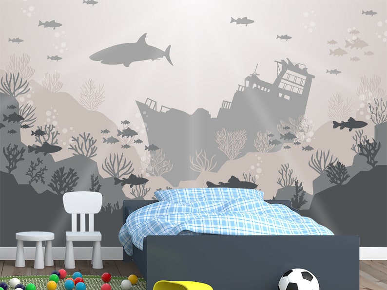 Nautical Wall Mural Baby Boy. Underwater Life Wallpaper Kids. Etsy