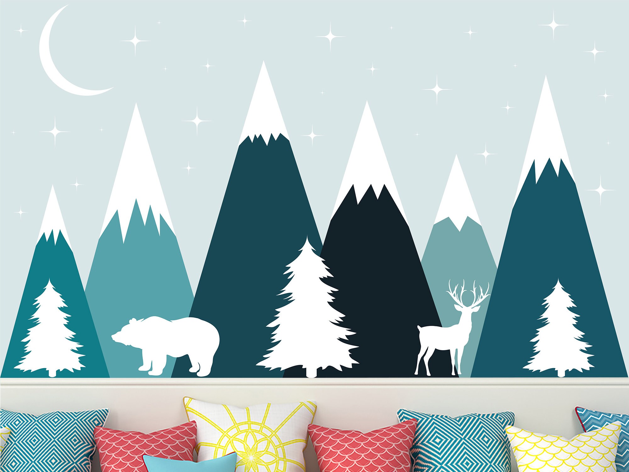 Blue Mountain Wallpaper Boy Nursery Kids Woodland Wall Mural | Etsy
